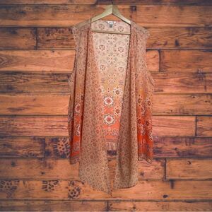Terra & Sky Boho Sleeveless Open Front Kimono 1X (16W-18W)